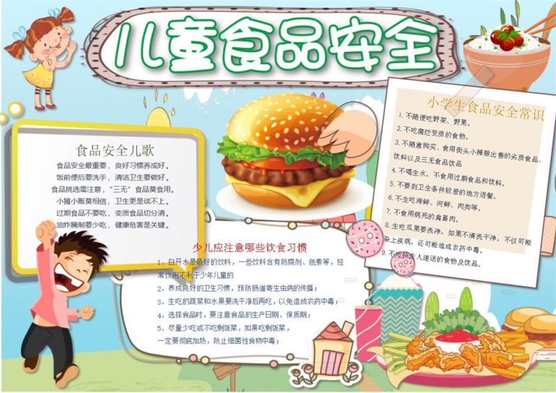 简洁大方儿童食品安全手抄报Word模板-办公资源网