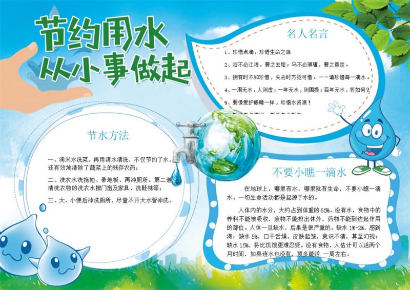 节约用水设计宣传手抄报Word模板-办公资源网