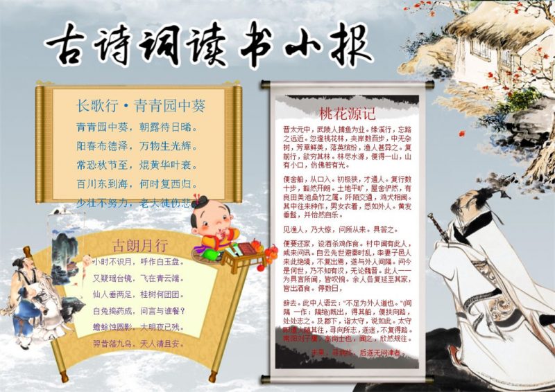 古诗词读书小报手抄报Word模板-办公资源网