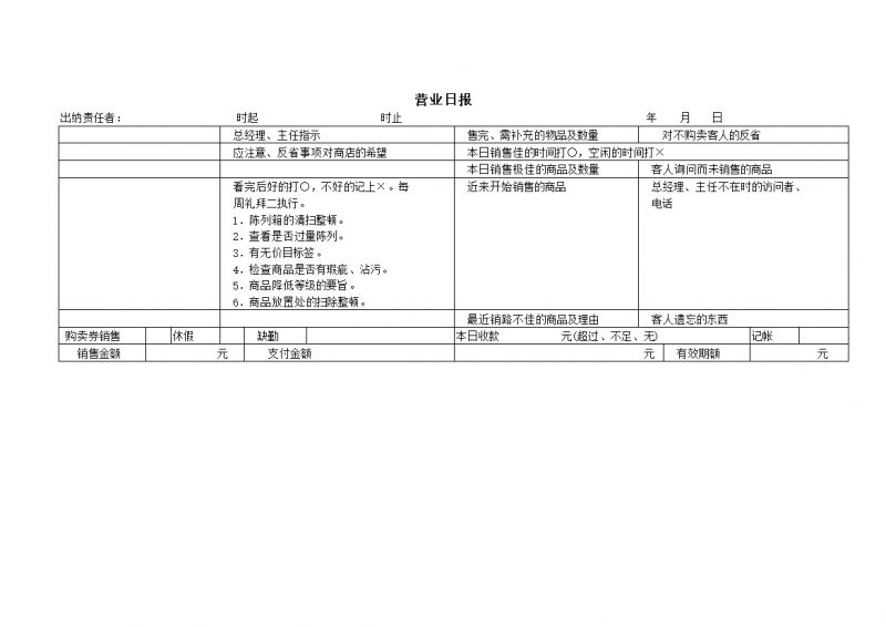 营业日报工作情况登记表word模板 (2)-办公资源网