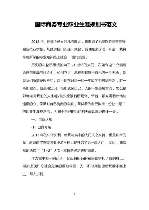 国际商务专业通个人职业生涯规划书Word模板-办公资源网