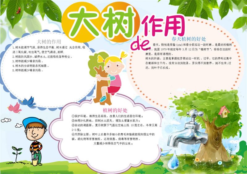 大树作用植树节主题手抄报Word模板-办公资源网