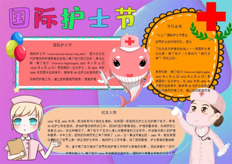 颜色鲜艳的国际护士节手抄报Word模板-办公资源网