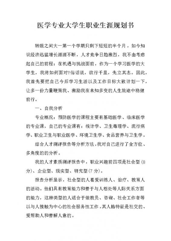 医学专业大学生个人职业生涯规划书Word模板-办公资源网