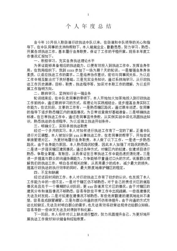 行政执法个人年度总结范本word模板-办公资源网