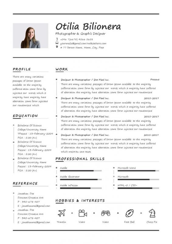 摄影师和平面设计师通用求职简历自荐信个人简历Word模板-办公资源网