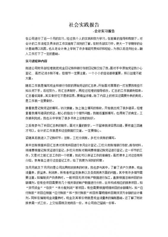 会计专业社会实践报告会计顶岗实习报告范本Word模板-办公资源网