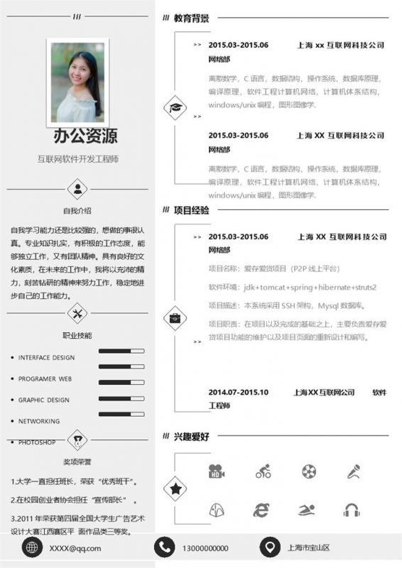 互联网软件开发工程师求职应聘简历Word模板-办公资源网