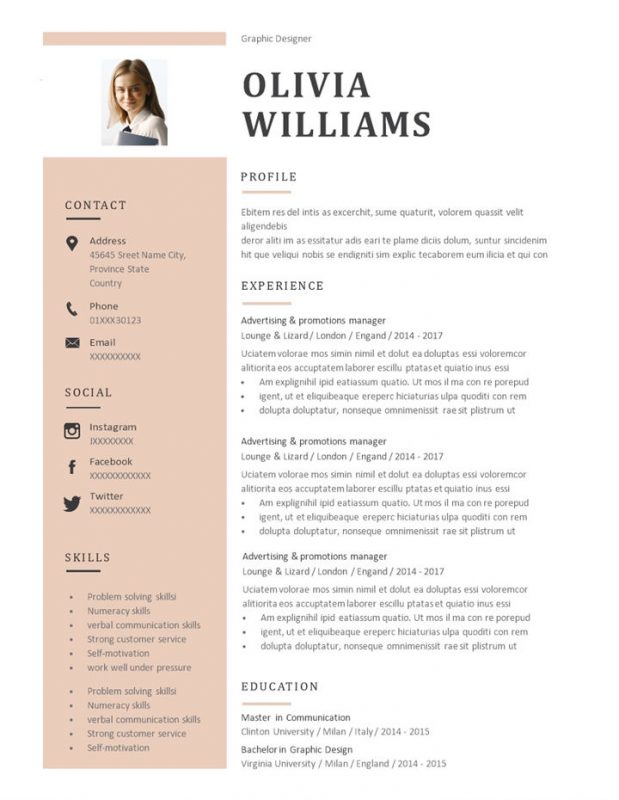 淡雅大气平面设计师岗位个人通用英文版简历Word模板-办公资源网