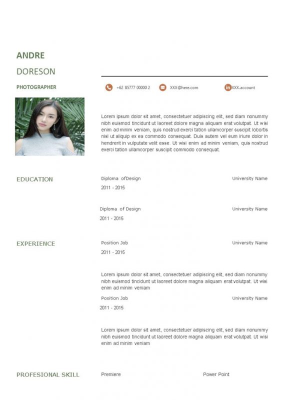 欧美风摄影师岗位求职简历英文简历Word模板-办公资源网