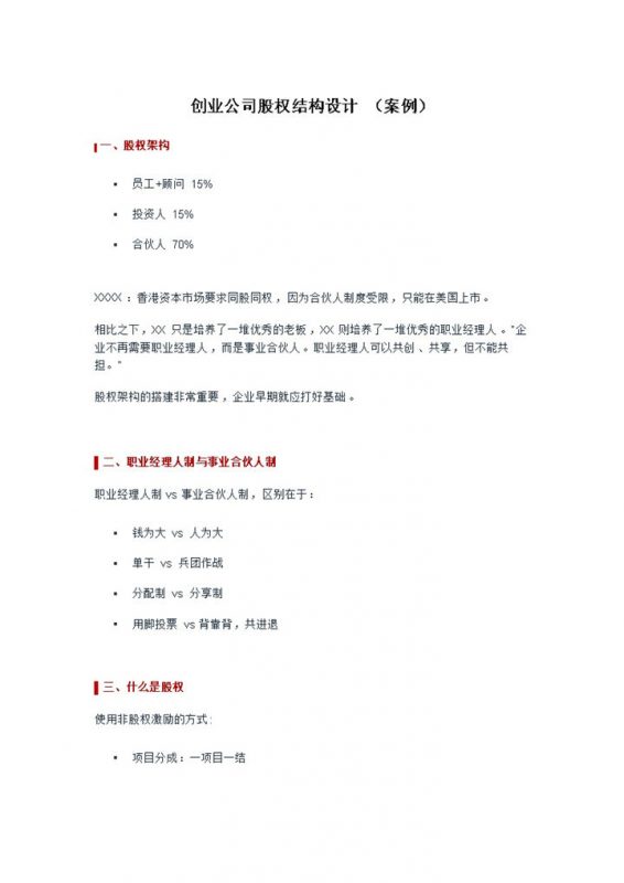 创业公司股权结构设计方案及案例Word模板-办公资源网
