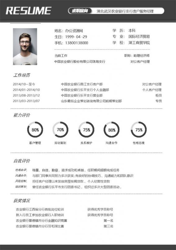 黑白商务风格客户服务经理岗位个人求职简历Word模板-办公资源网
