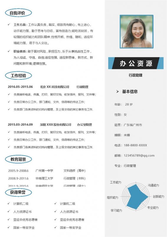 经典时尚行政管理个人简历Word模板-办公资源网