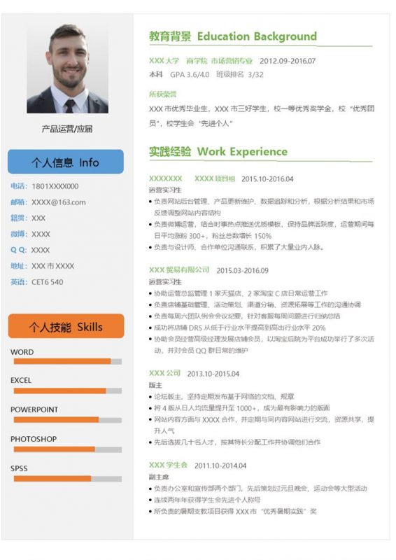 简洁大气产品运营相关工作岗位个人求职简历Word模板-办公资源网