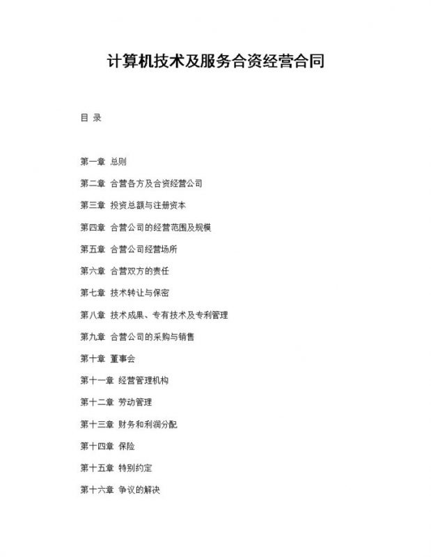 计算机技术及服务合资经营合同范本Word模板-办公资源网