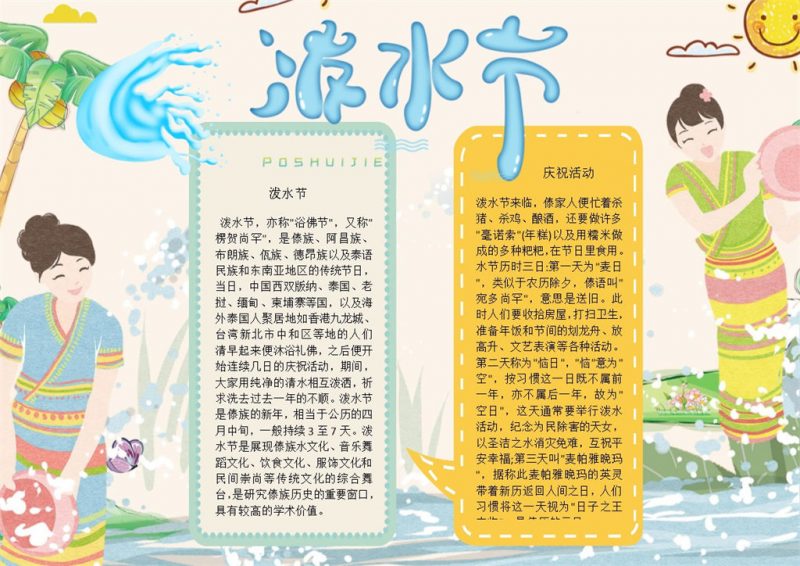 泼水节庆祝活动介绍手抄报Word模板-办公资源网