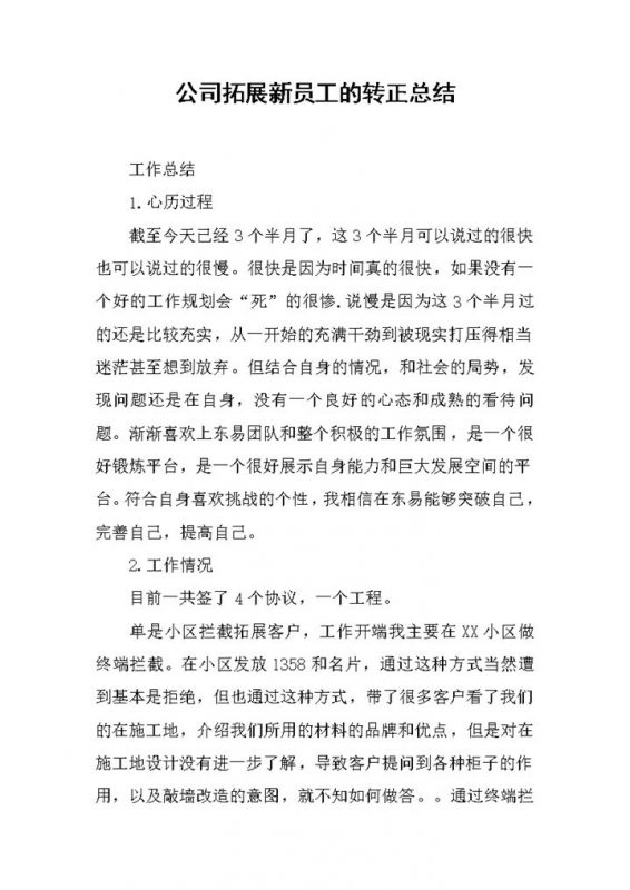 公司拓展新员工的转正工作总结个人总结范本Word模板-办公资源网