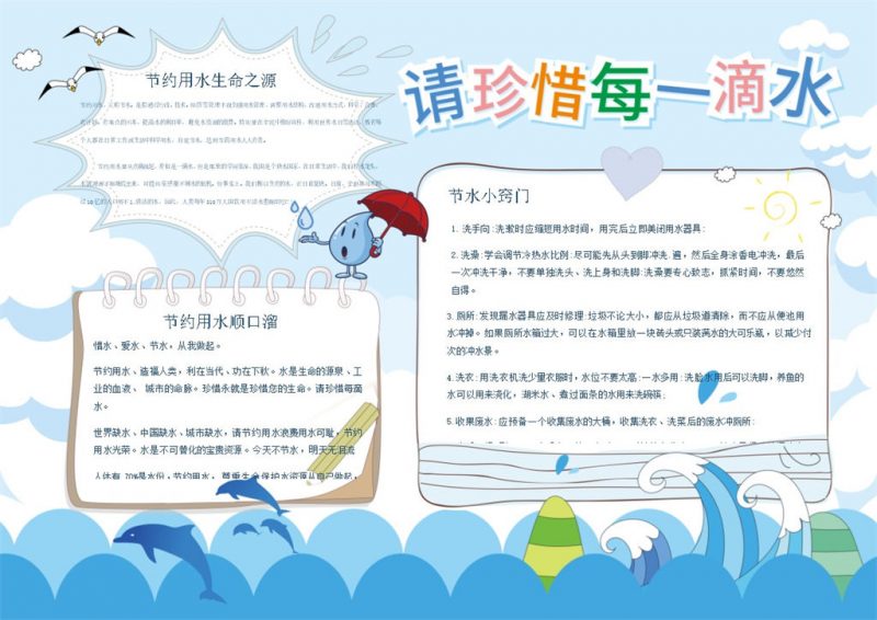 蓝色珍惜水源节约用水手抄报Word模板-办公资源网
