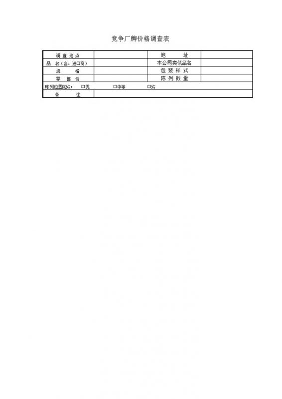 竞争厂牌价格调查表记录分析报告word模板 (2)-办公资源网