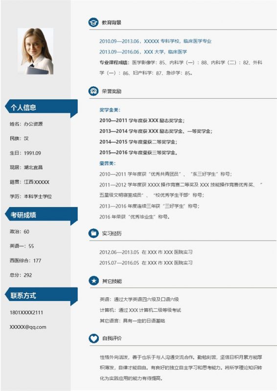 临床医学专业个人考研复试简历研究生面试简历Word模板-办公资源网